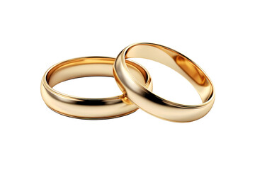 Two gold wedding rings symbolize love, commitment, and eternal bond between partners.