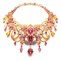 A high-resolution photograph of a necklace isolated on a white background, highlighting its elegant design and craftsmanship.