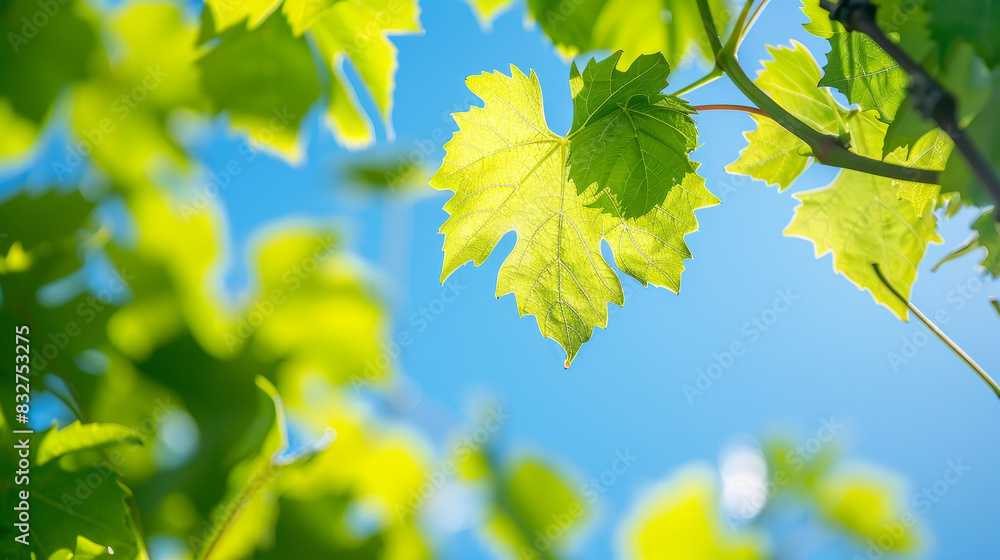 Poster A leafy green vine with a leaf in the foreground