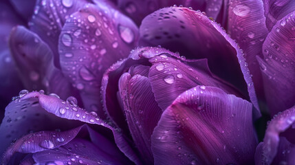 A close up of a purple flower with droplets of water on it