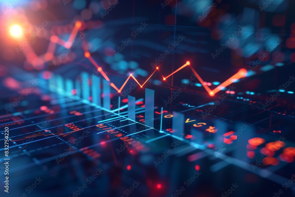 Poster close-up graph bar chart with red arrow