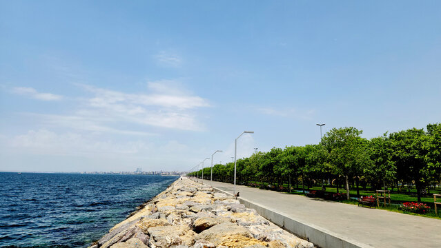 A view of the Maltepe Sahil Park (Maltepe Coast Park) by the side of Marmara Sea in Maltepe city district in the Asian side of Istanbul