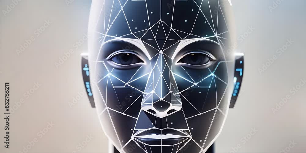 Aufkleber digital human face with network of points and lines. artificial intelligence and facial recognition 
