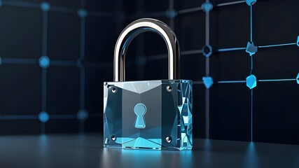 Fototapeta premium Futuristic Secure: Hologram Padlock Technology, AI-generated image of beautiful padlock hologram with technology. : Hologram Padlock with Advanced Technology. 
