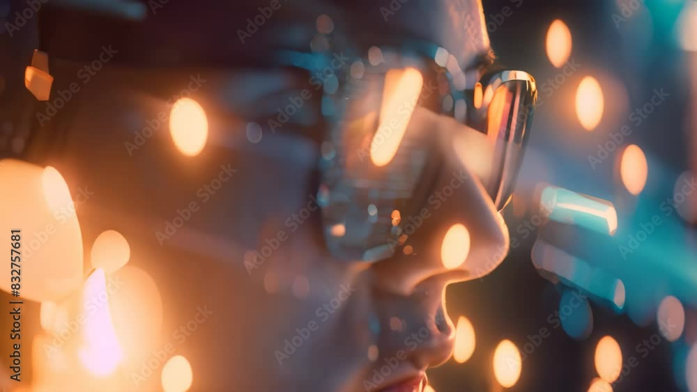 Poster a woman with glasses staring at a computer screen with intensity, a person wearing glasses and stari