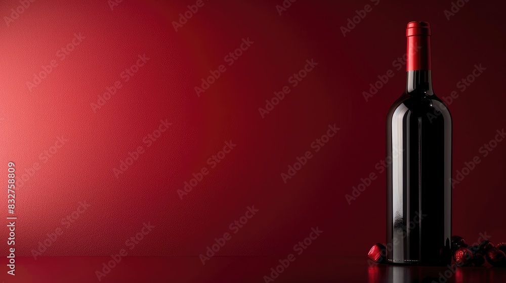 Poster red wine bottle with vintage label on red background with space for text