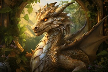 A wise and ancient dragon, with scales that shimmer in the sunlight and the power of ancient magic. - Generative AI