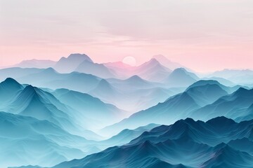 Obraz premium Sun setting behind mountain range
