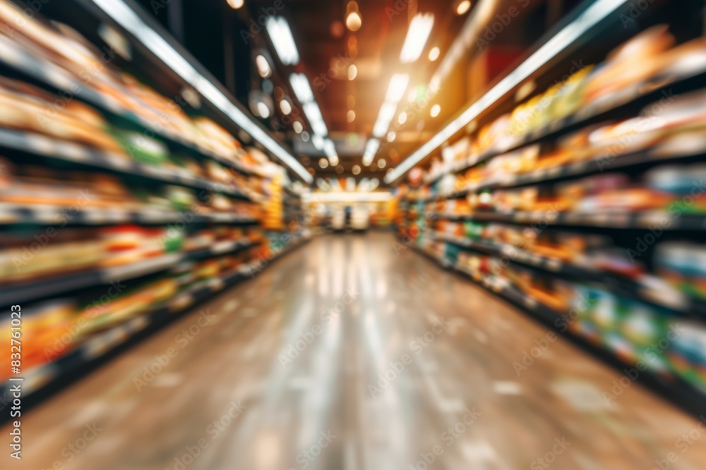 Poster blurred shelves in a retail store as a background setting for added visual depth