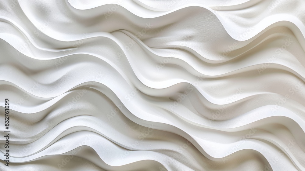 Aufkleber 3d white geometric abstract background overlap layer on bright space with waves decoration. minimali