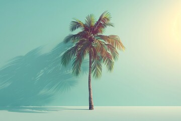 Fototapeta premium Shadow of palm tree on blue sky