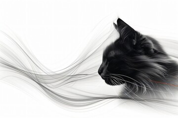 Black cat, red collar, white background