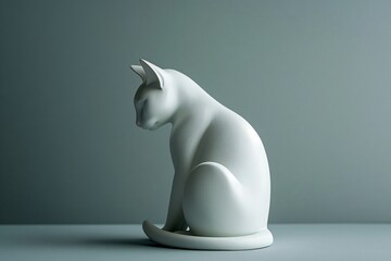 White cat on table, gray background
