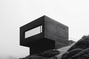 Monochrome image of hilltop building