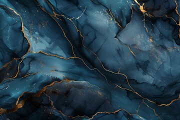 Dark blue marble texture abstract background with gold veins. Creative grunge stone texture, art...