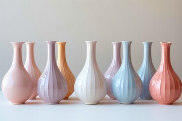 Five vases lined up on table