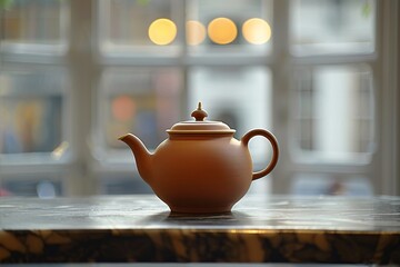 Teapot on table by window