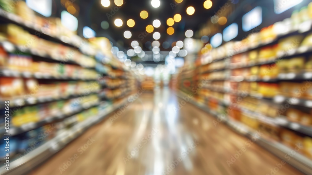 Aufkleber blurred store shelves background ideal for various design applications and creative projects