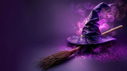 Design a background with a witch s hat and broomstick, providing space for text