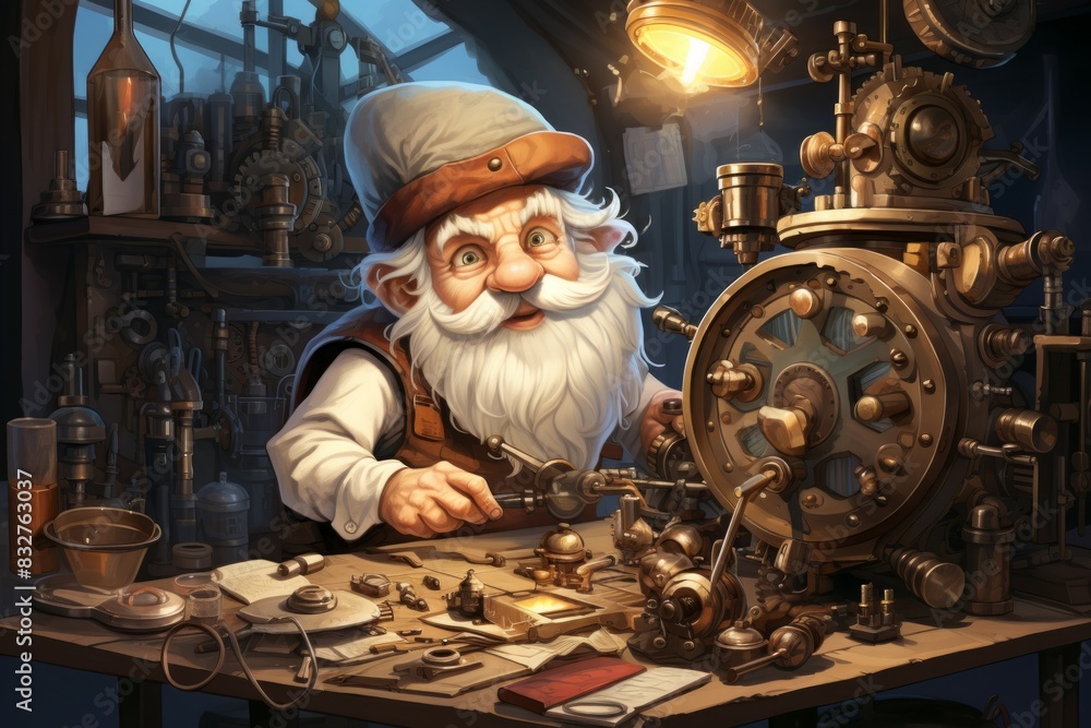 Canvas Prints A quick-witted gnome inventor, creating ingenious gadgets and contraptions to overcome challenges. - Generative AI