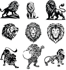 Powerful Lion Silhouettes Vector Pack