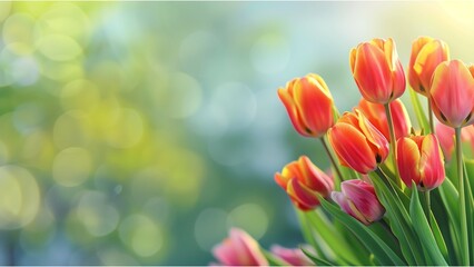 copy space of tulip flowers in the corner over soft blur nature background 