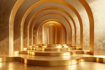 A detailed view of a circular gold-themed room