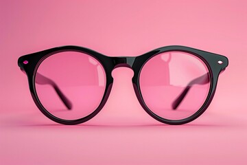 Close-up of black glasses on pink background