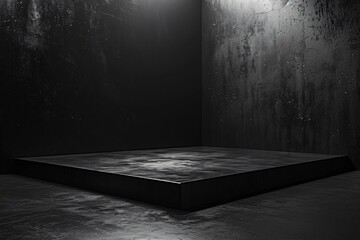 Monochrome image of a square platform in dim environment