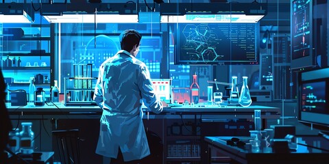Scientist in the lab, back view, working with a centrifuge, hightech lab apparatus visible