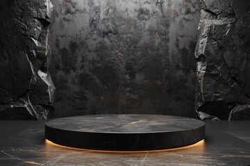 Close-up black marble pedestal in room