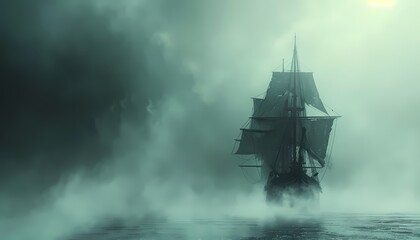 Fototapeta premium Create a background of a ghostly ship sailing through fog and space for text