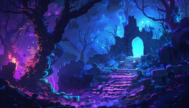 Create a background of a spooky witch s lair with space for text
