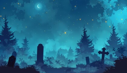 Create a Halloweenthemed graveyard with fog and space for text