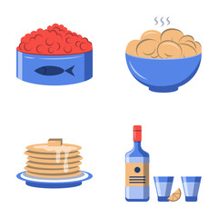 Russian national food flat icon set