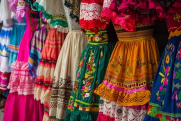 Experience the vibrant beauty of traditional Hispanic clothing in this captivating display.