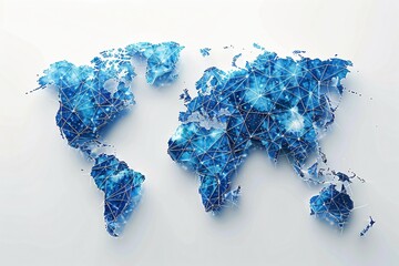 World map with blue lines and dots