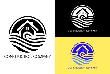 greenhouse construction company eco friendly home real estate dealing property water waves house builders logo design