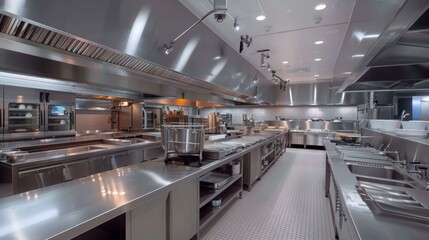 Professional stainless steel kitchen in modern restaurant