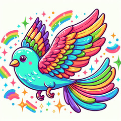 Obraz premium A simple illustration of a bird with rainbow wings.