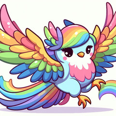 Fototapeta premium A simple illustration of a bird with rainbow wings.