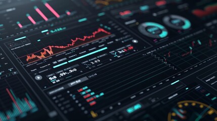 Close-up of a computer screen displaying a multitude of data in various charts and graphs, highlighting detailed analysis.