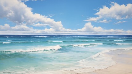 Obraz premium Scenic View of a Tranquil Beach with Vibrant Blue Ocean and Clear Sky