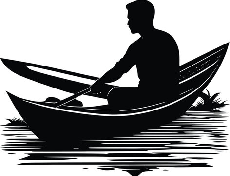 recommend clip art: Man in canoe boat black vector silhouette 1