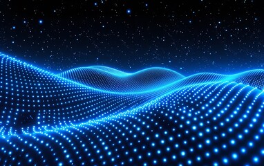 Abstract background with glowing blue dots on a dark black wavy vector illustration for technology, digital, and data network concepts