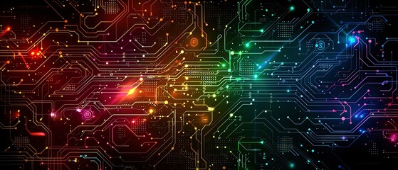 The image is a circuit board with a lot of colorful lights. It looks very abstract and futuristic.