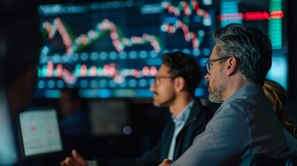 Two men are seated in front of a computer screen, engaged in work or discussion.