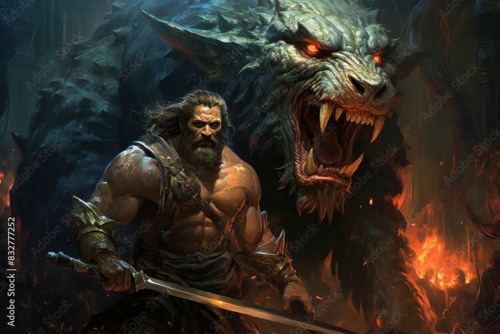 Canvas Prints A fearsome and relentless barbarian, harnessing primal rage to overpower opponents. - Generative AI