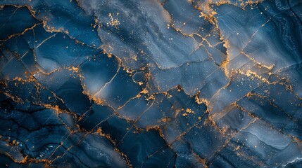 Fototapeta premium An opulent marble texture featuring deep navy blue veins interlaced with fine gold lines, spread across a creamy white marble surface.