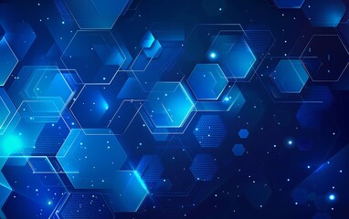 Abstract blue hexagon pattern background vector presentation design with copy space, glowing light effect in the style of technology